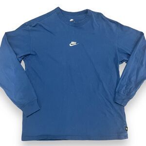 Nike Center Swoosh Long Sleeve Blue Embroidered Tee - Men's M